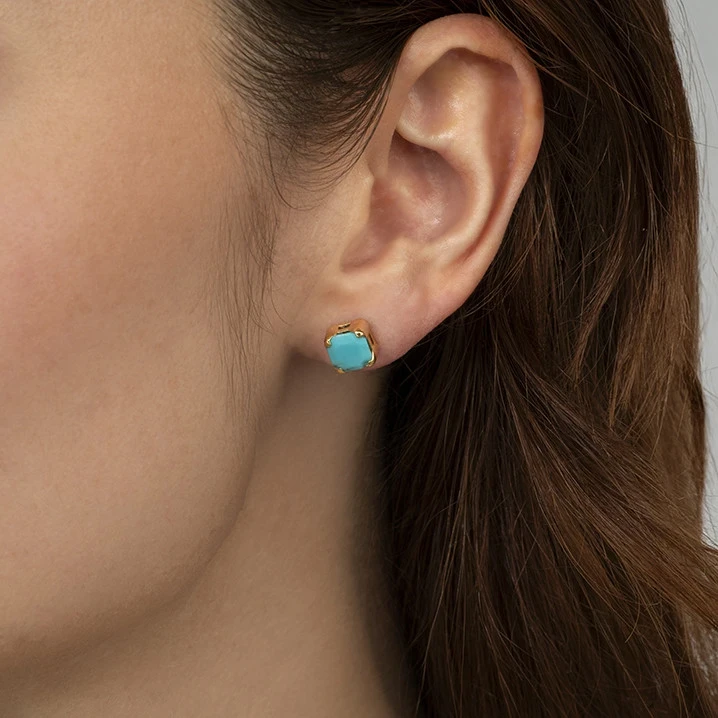 Turquoise cushion cut Solitaire stud