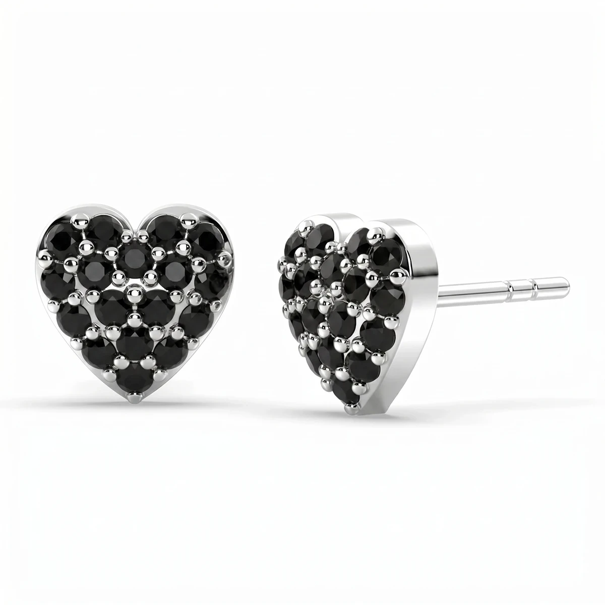 Black Onyx Pave Heart Stud Earrings