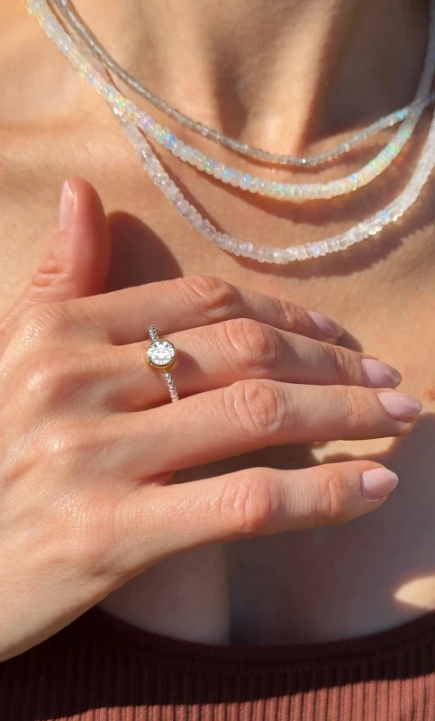 Christina White topaz Gold plated bezel ring in Sterling Silver