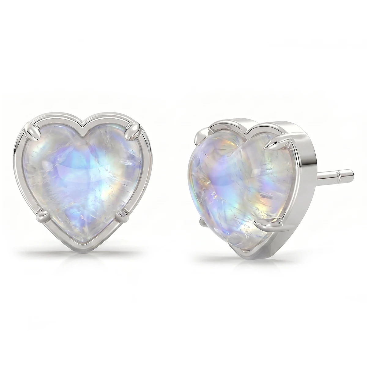 Audrey Heart Rainbow Moonstone Stud Earrings