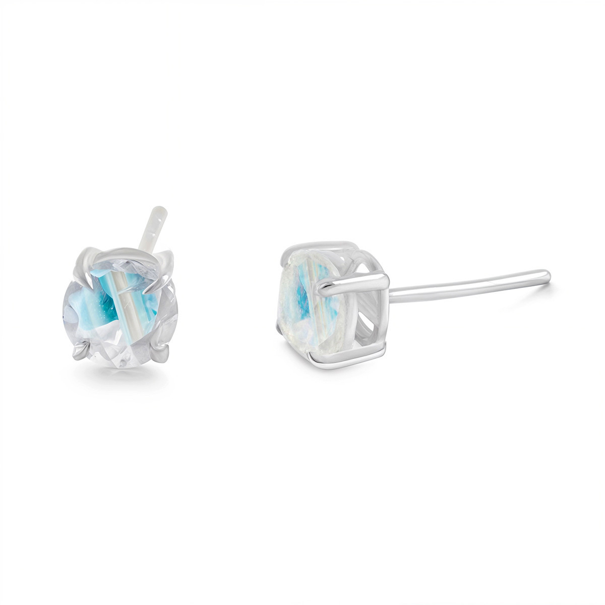 Blue Glimmer Rainbow Moonstone Studs Earrings