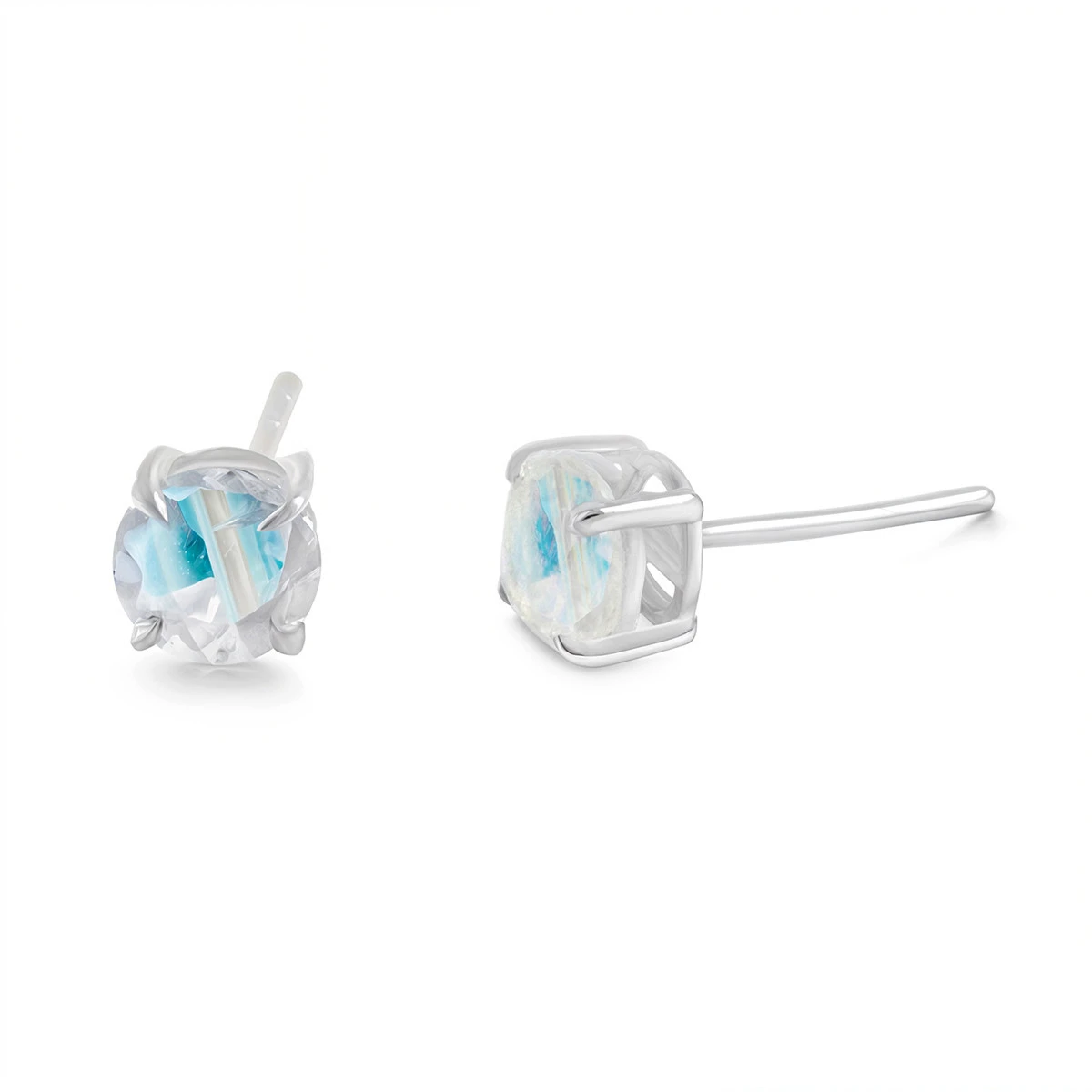Blue Glimmer Rainbow Moonstone Studs Earrings