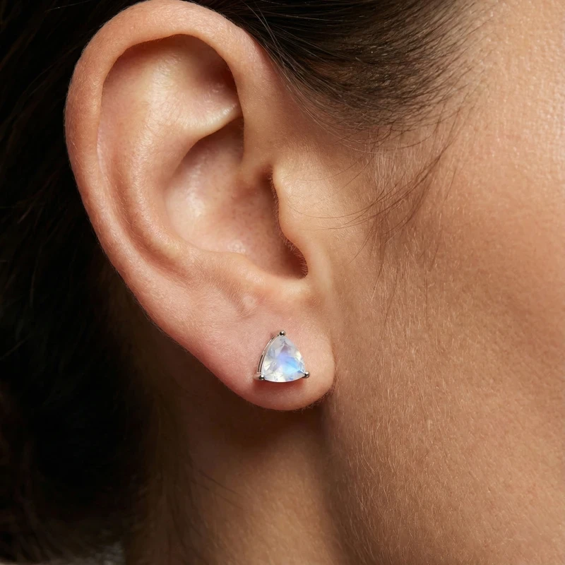Casey Rainbow Moonstone triangle cut stud earrings