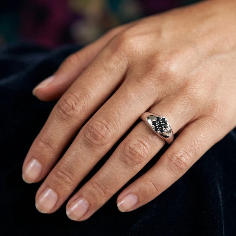 Black Onyx Cluster Signet Ring