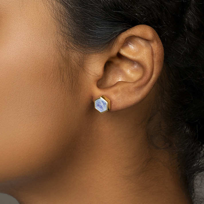 kukoo blue moonstone hexagon stud earrings