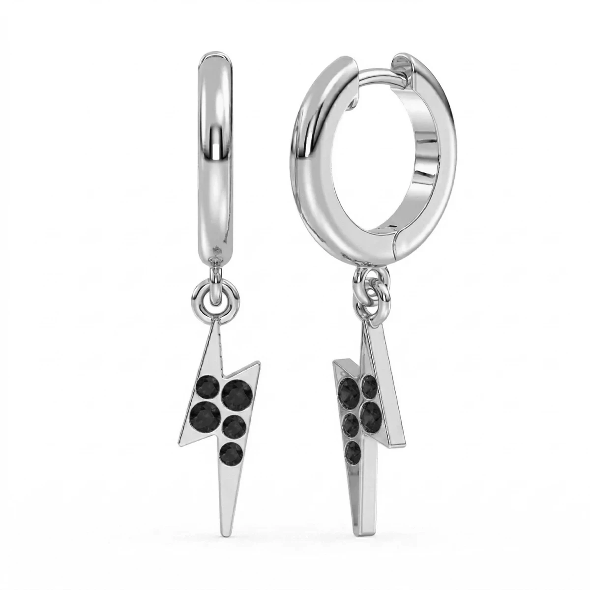 Black Onyx Lightning Bolt Drop Hoop Earrings