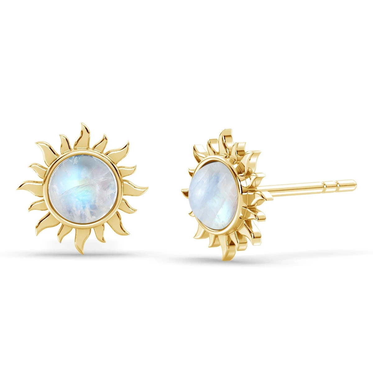 Rainbow Moonstone sun stud earrings