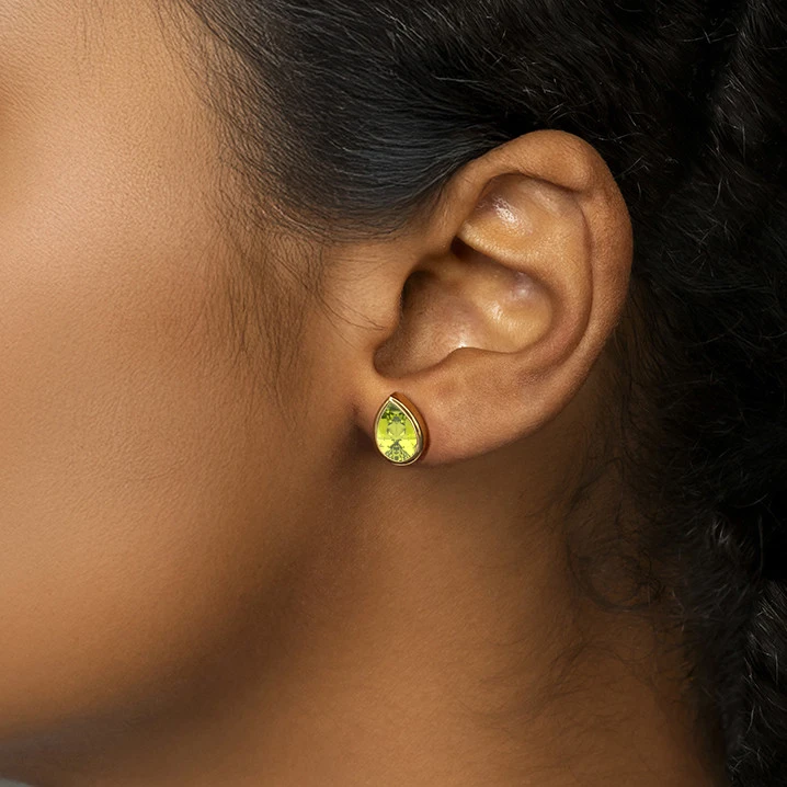 Peridot Tear Drop Solitaire Stud Earrings