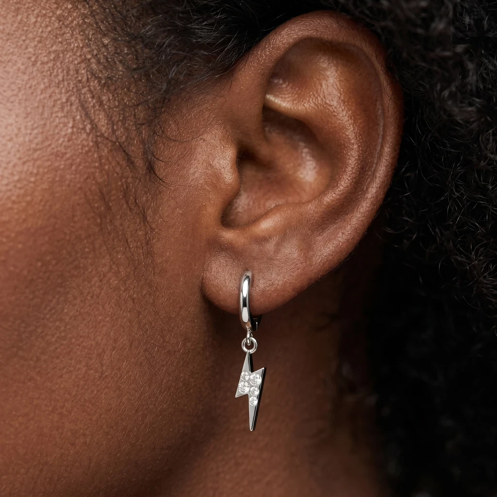 White Topaz Lightning Bolt Drop Hoop Earrings