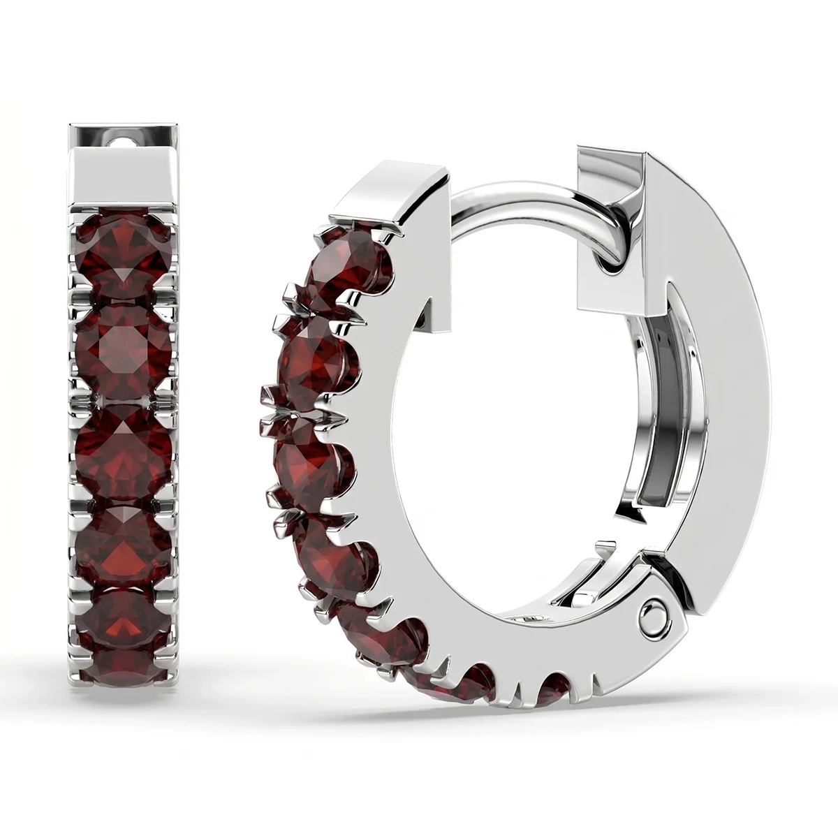 Garnet Pavé Huggies Hoop Earrings