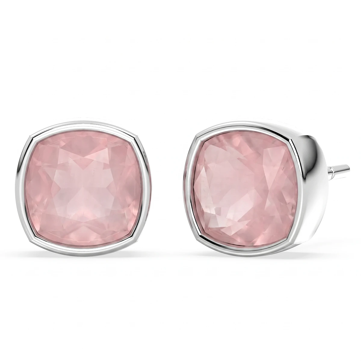 Solitaire Rose Quartz Cushion Cut Stud Earrings