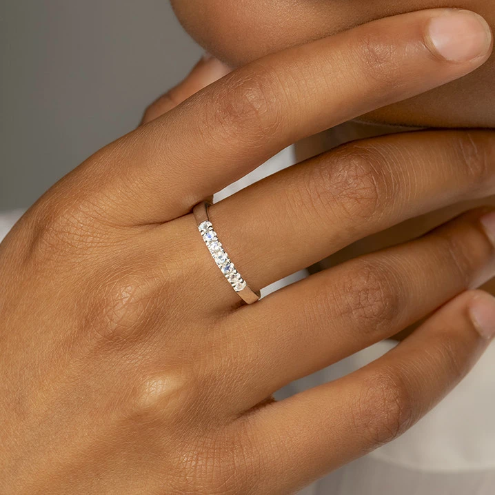 Rainbow Moonstone Pave Band ring