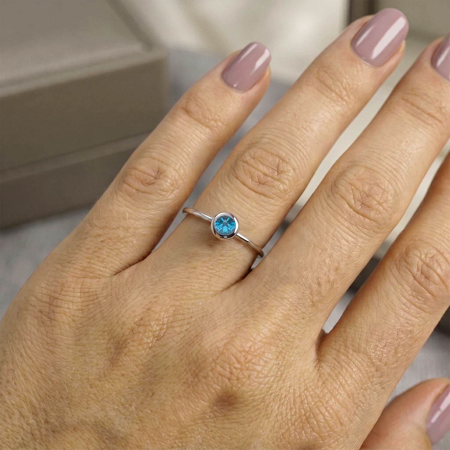 London Blue Topaz dainty stacking ring