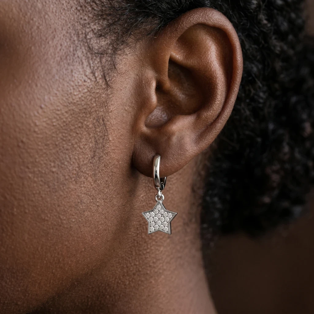 White Topaz Star Hoop Earrings