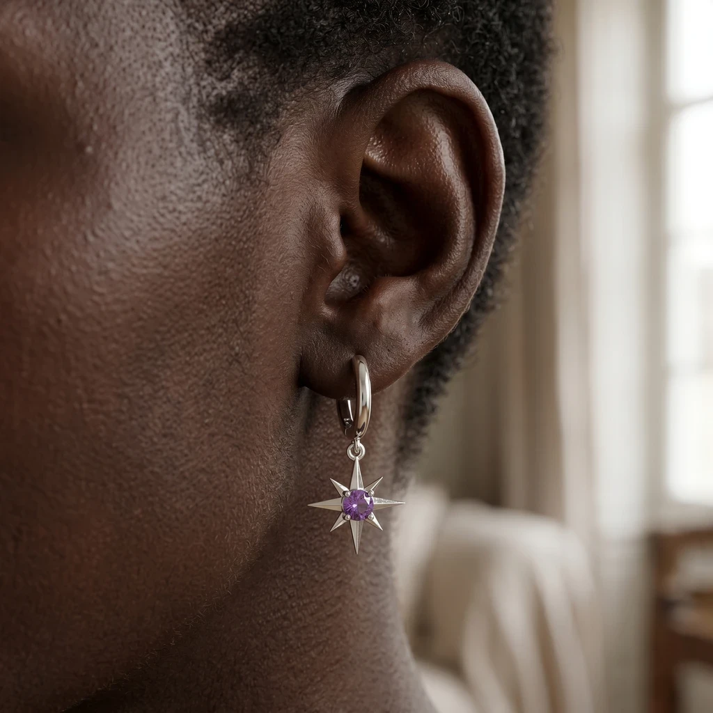 Amethyst Starburst Hoop Earrings