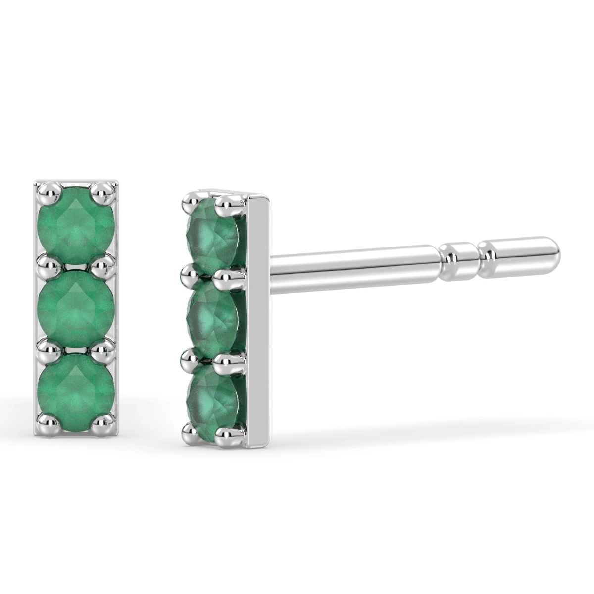Sleek Bar Studs with Rich Green Emeralds Earrings