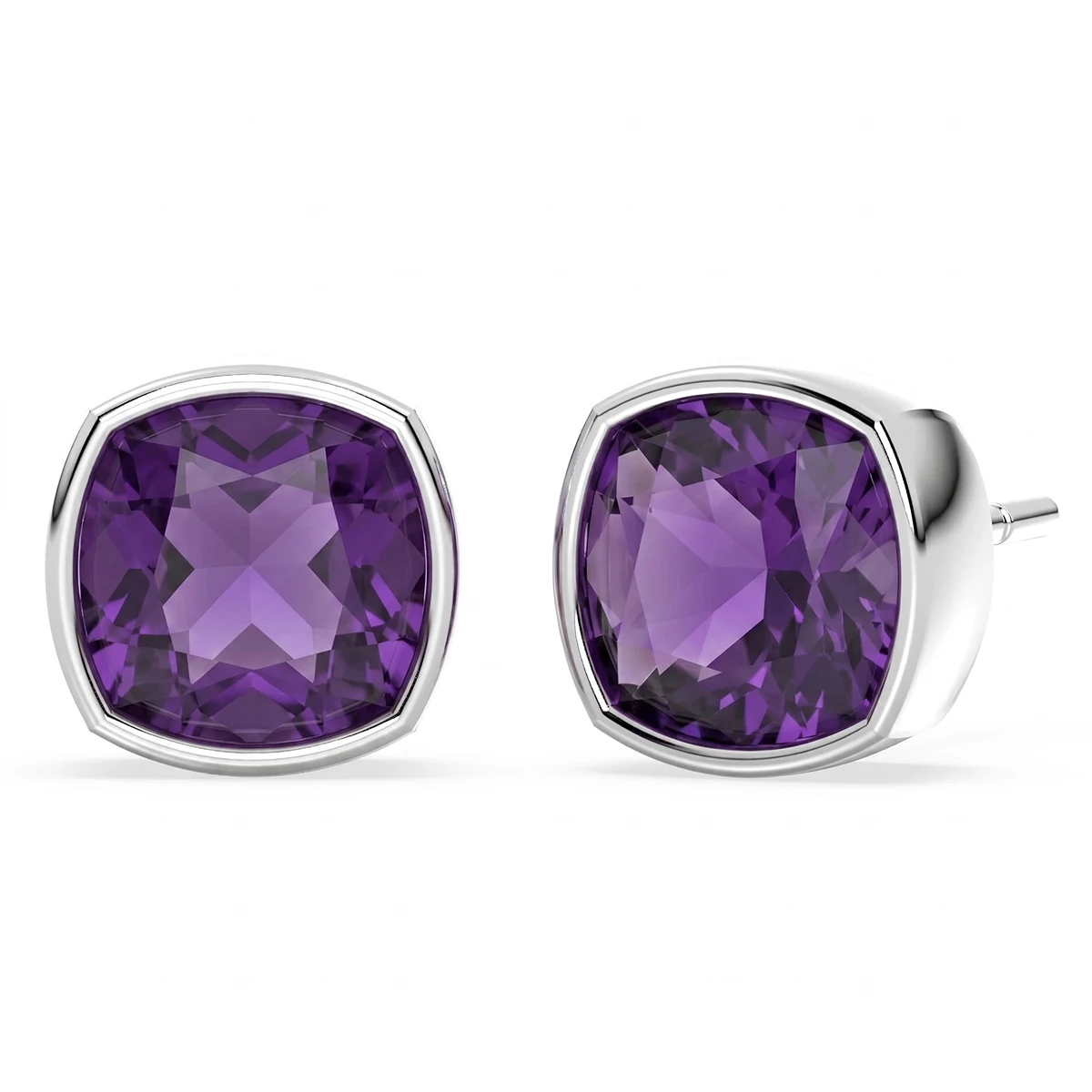 Solitaire Amethyst Cushion Cut Stud Earrings