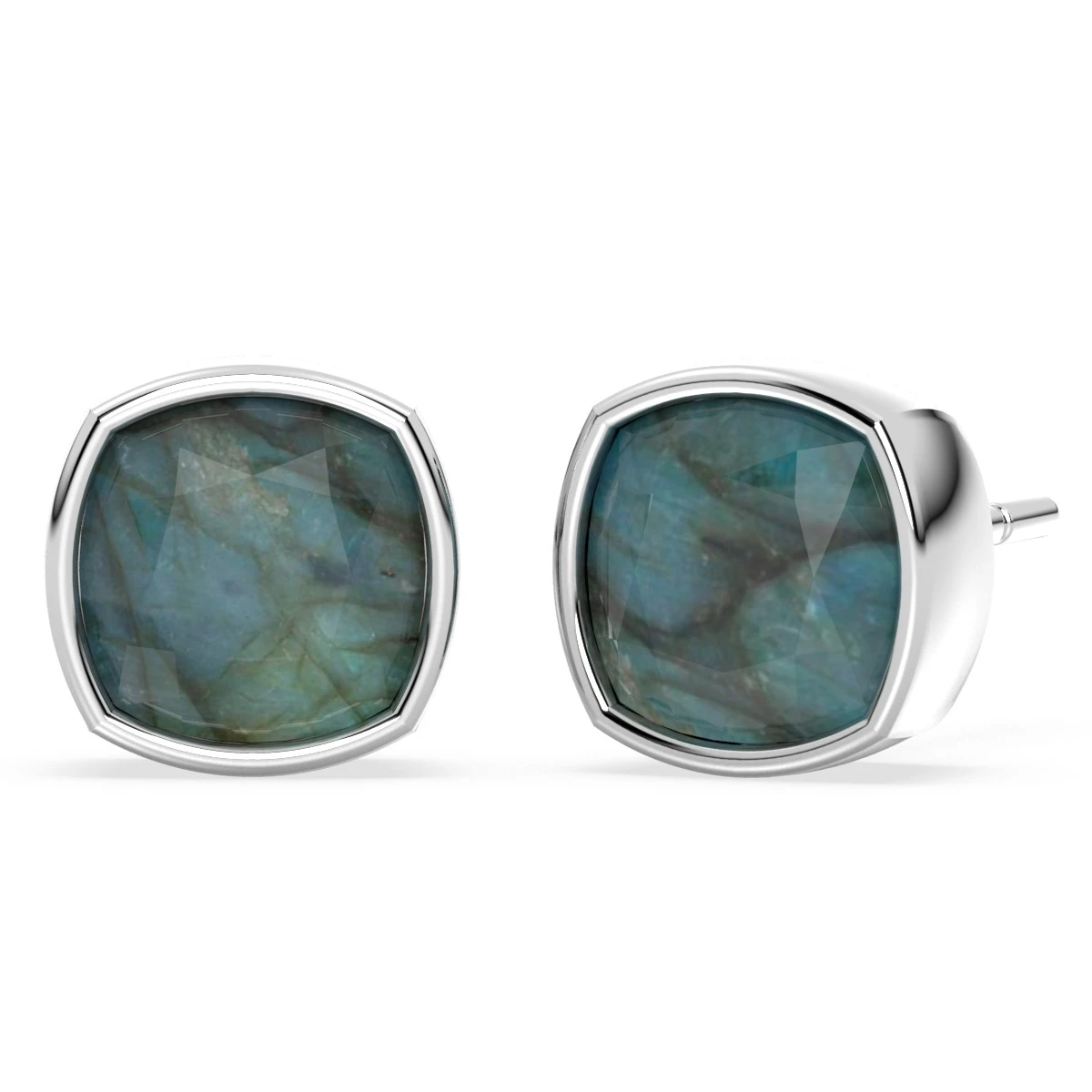 Solitaire labradorite cushion cut stud earrings