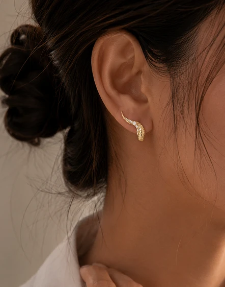 18K Gold Plated Garnet feather stud earrings