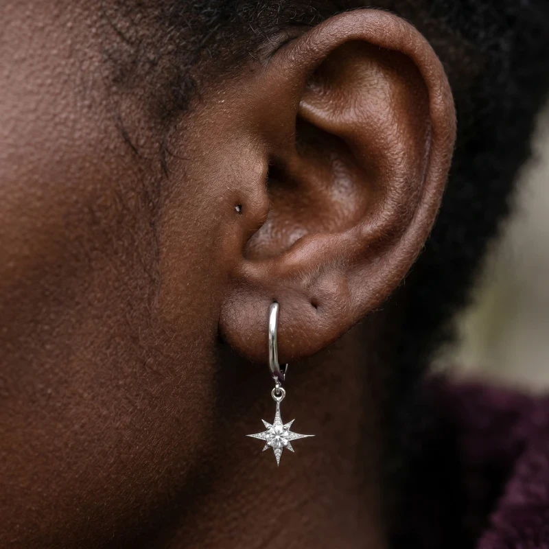 White Topaz Starburst Hoop Earrings
