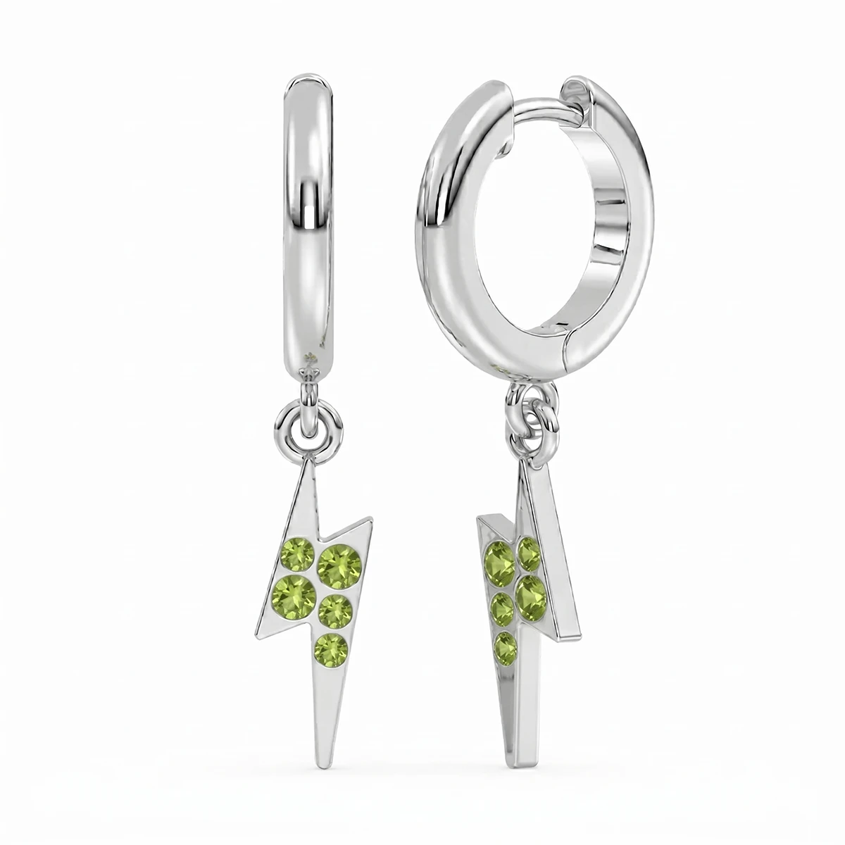 Peridot Lightning Bolt Drop Hoop Earrings