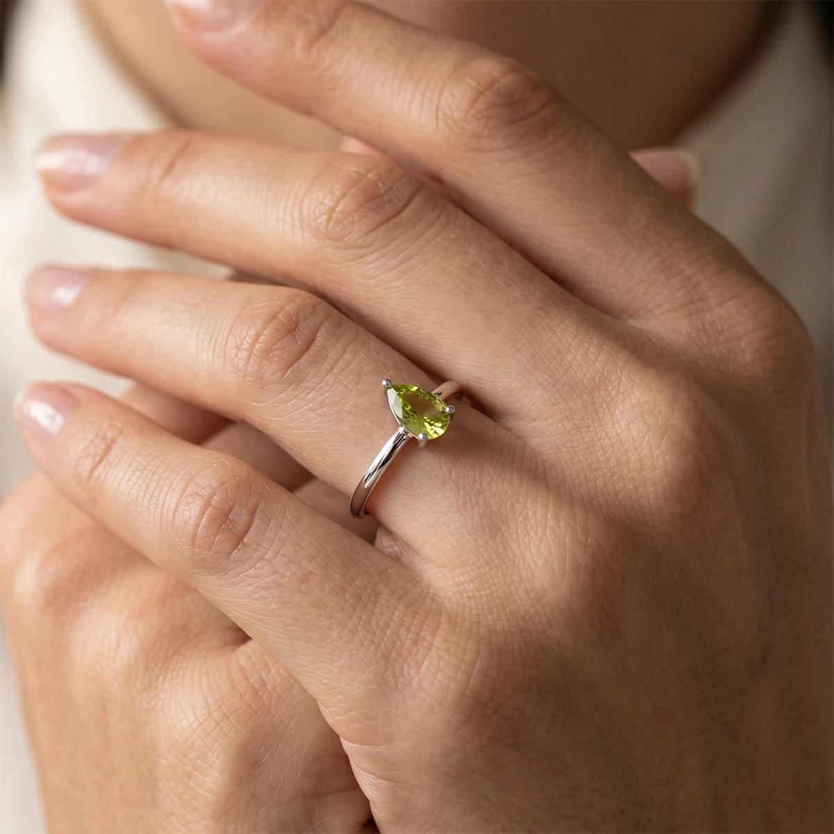 Dainty Peridot Teardrop Ring