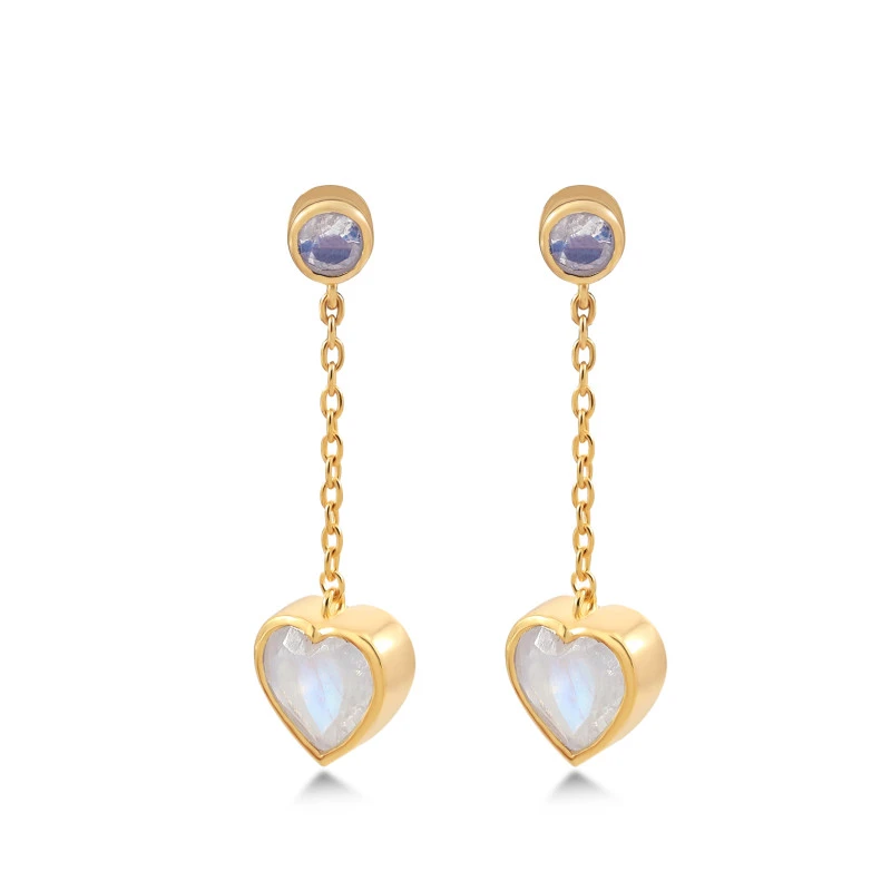 Rainbow Moonstone Glow Heart Earrings