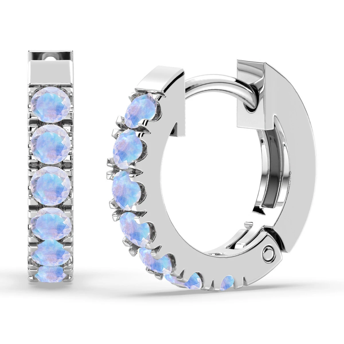 Blue Velvet Halo Rainbow Moonstone Huggies earrings