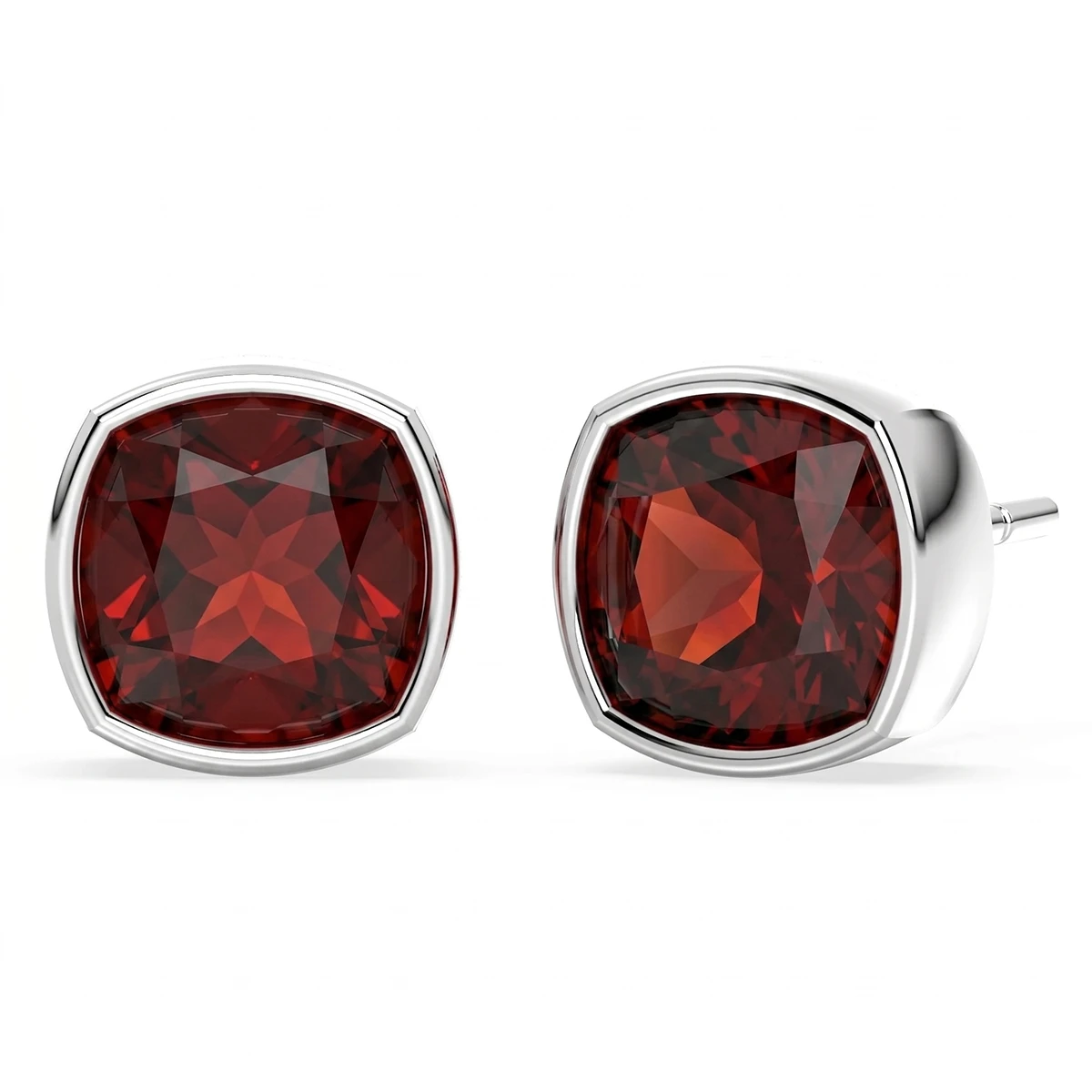 Solitaire Garnet Cushion Cut Stud Earrings