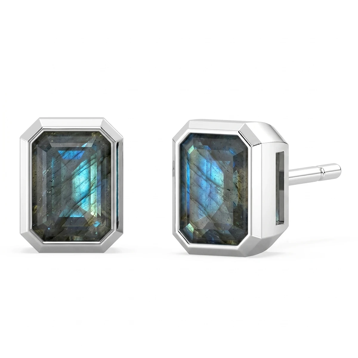 Labradorite Octagon Stud Earrings