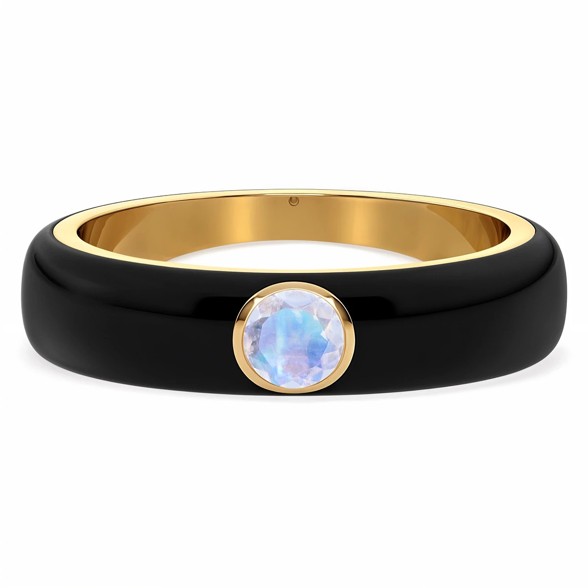 Courtney Black enamel Rainbow moonstone statement ring