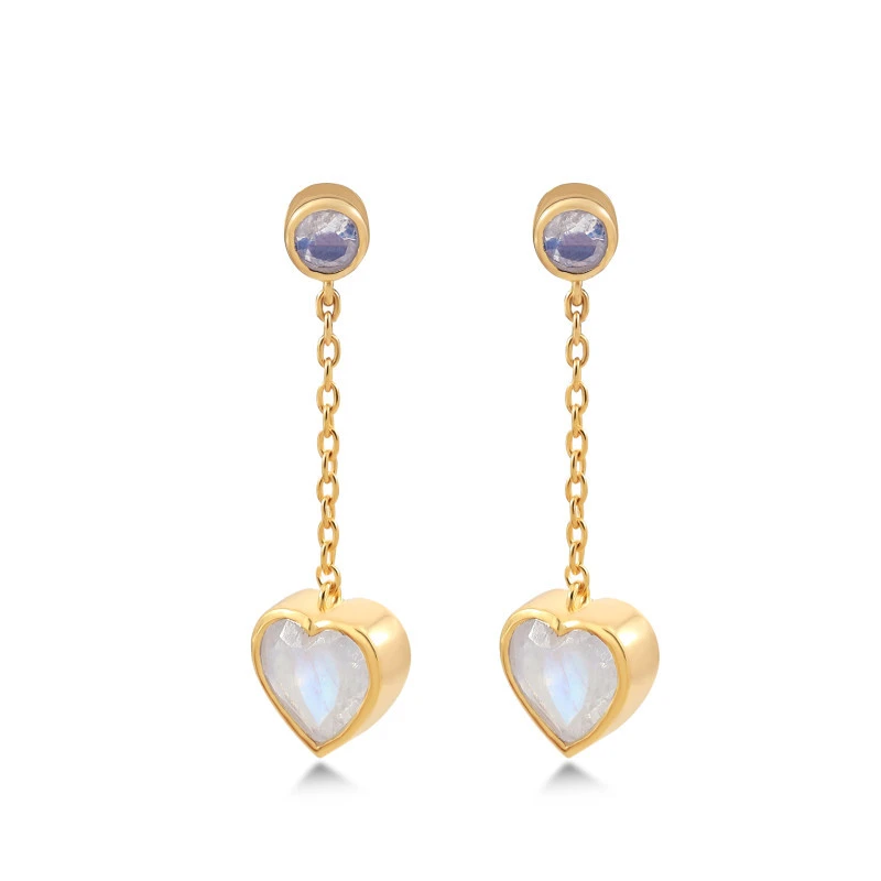 Emily Rainbow Moonstone Heart Earrings