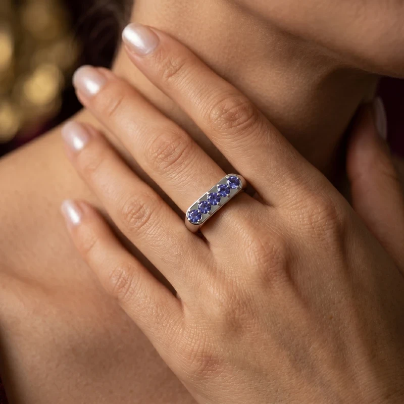 Tanzanite Linear Band Ring