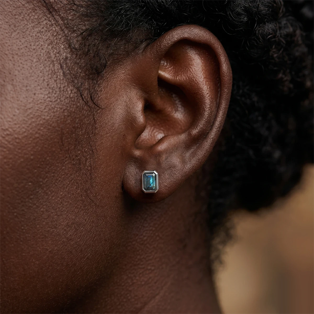 Labradorite Octagon Stud Earrings