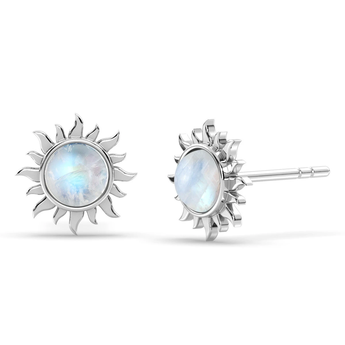 Rainbow Moonstone sun stud earrings