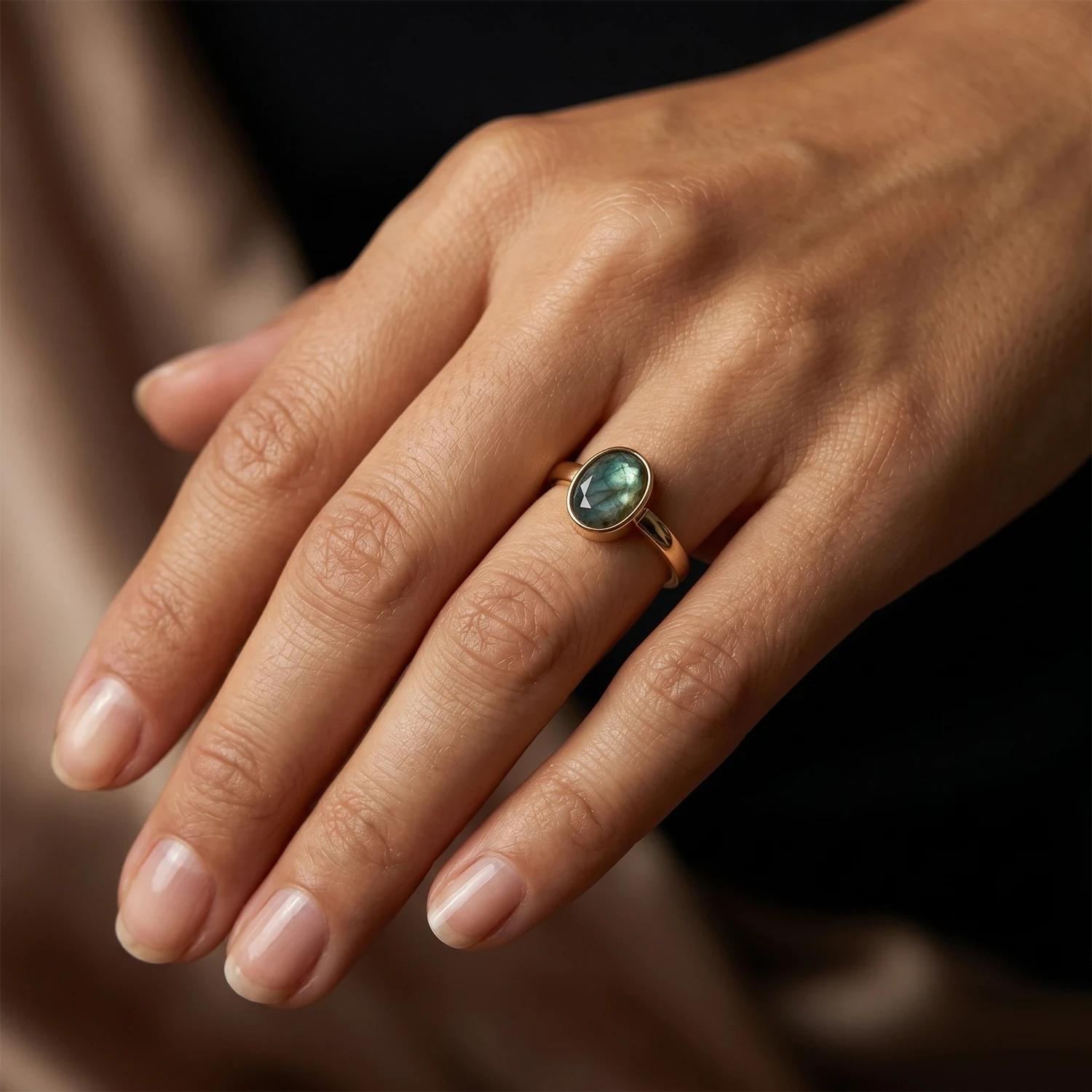 Labradorite facted statement ring in 18K Gold Plated