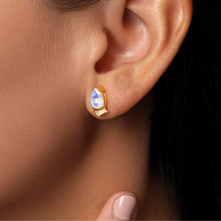 Spider web Rainbow moonstone stud earrings