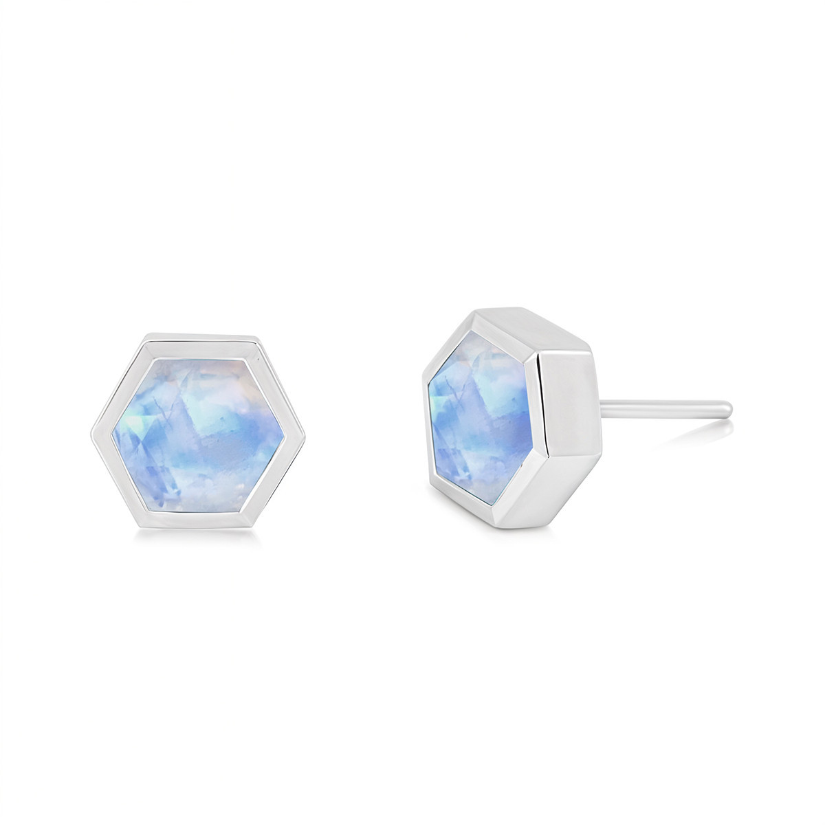 Blue Aura Rainbow Moonstone Earrings