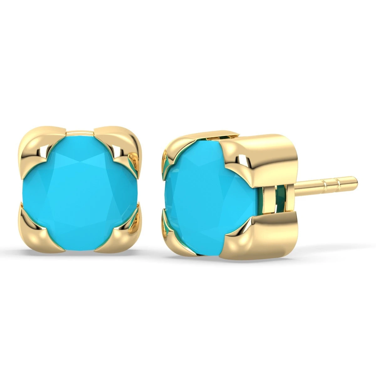 Turquoise cushion cut Solitaire stud