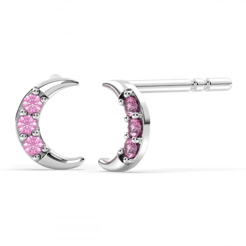 Pave Pink Tourmaline crescent stud earrings