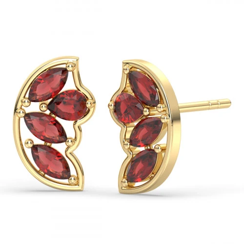18K Gold Plated Garnet feather stud earrings
