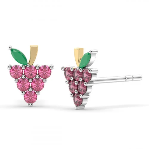 Pink Tourmaline Grape Stud Earrings