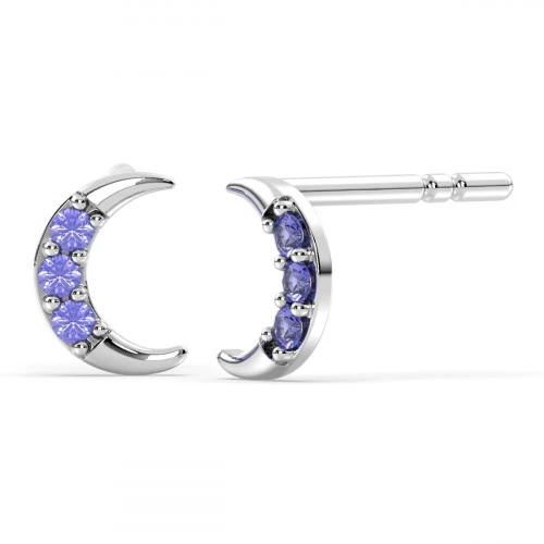 Tanzanite pave crescent stud earrings