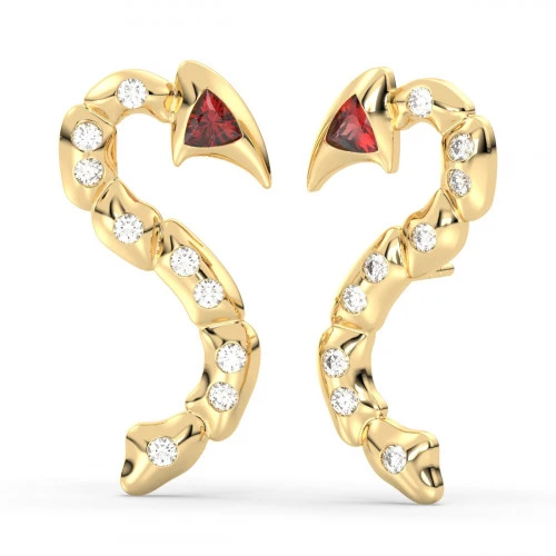 Garnet and white topaz snake earrings