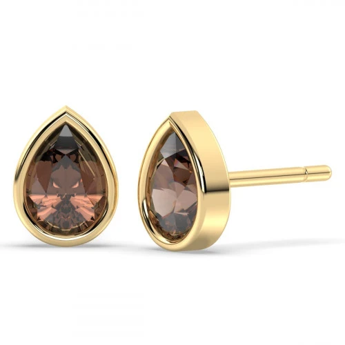 Teardrop smoky quartz stud in 18K Gold Plated